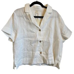 Lintico XL White Linen Camp Shirt‎ Button Down Short Sleeve Top NWT